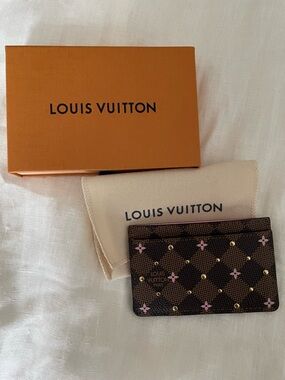 Louis Vuitton Damier Ebene Studded Card Holder Pink Fleur Limited Edition NWT